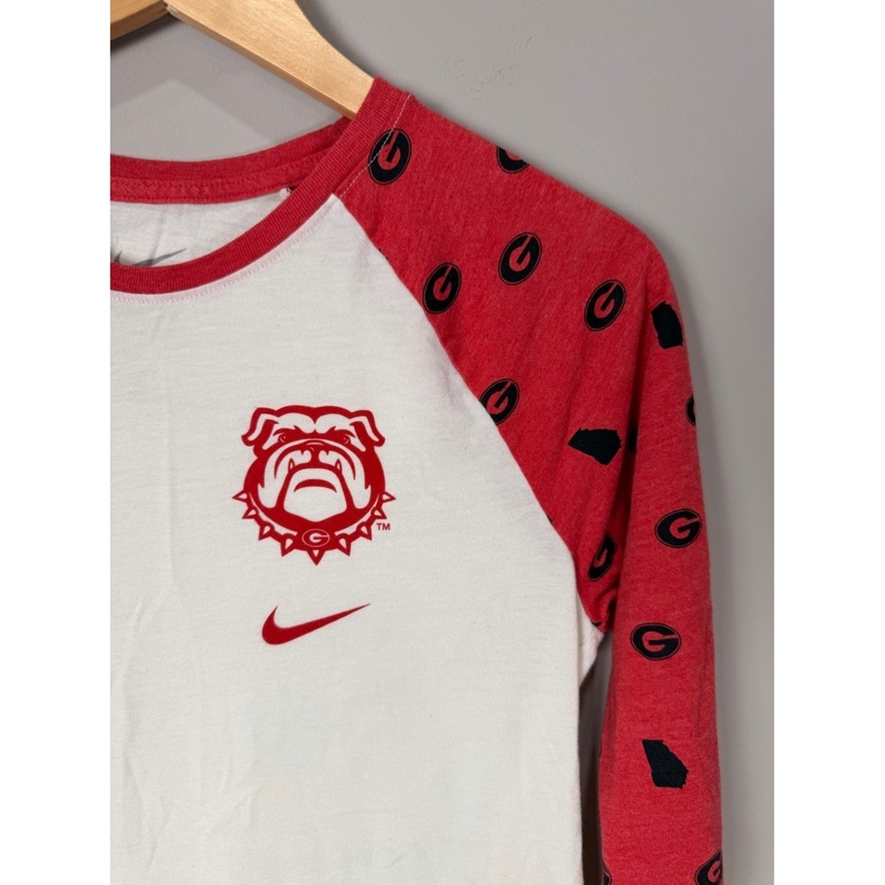 Nike Georgia Bulldogs Rugby‎ Raglan Tee Womens Medium Red White "G" Logo - Picture 2 of 8